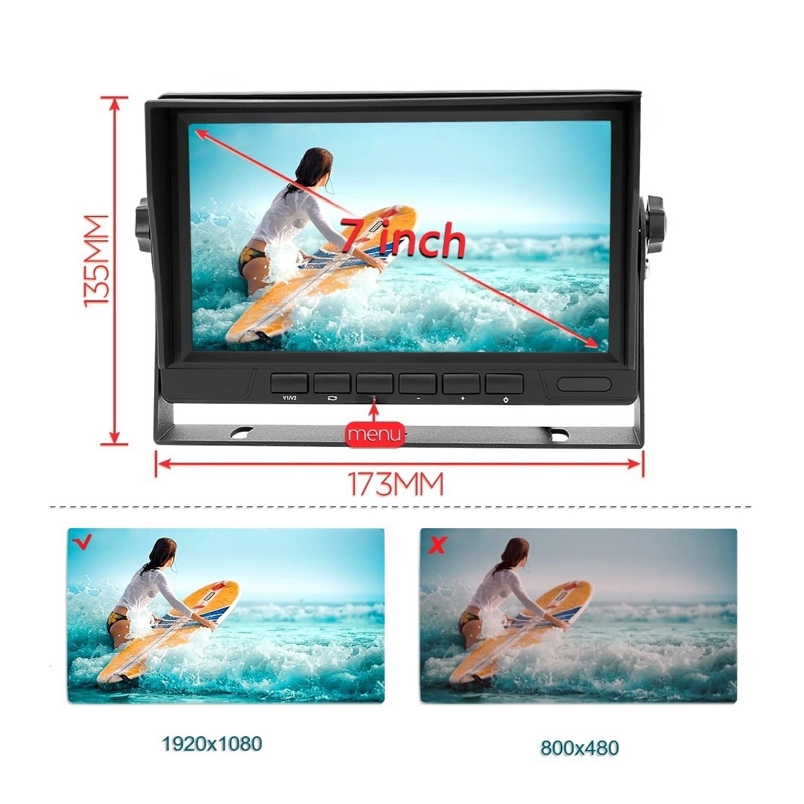 AHD1920x1080P 7 pulgadas IPS camión autobús 4CH vehículo DVR grabadora Monitor de aparcamiento con 4 canales cámara delantera trasera izquierda derecha AHD for coche(4PCS No LED Camera)