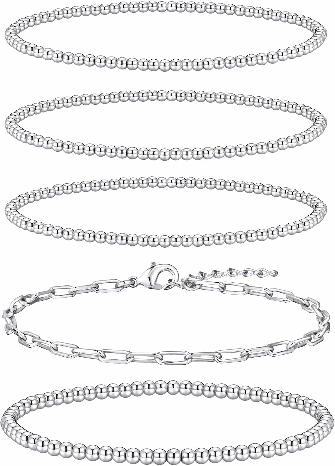 Gold Beaded Bracelet for Women 14K Gold Plated Bracelets Gold Stretch Bead Ball Bracelets Hypoallergenic Stackable Bracelet Set