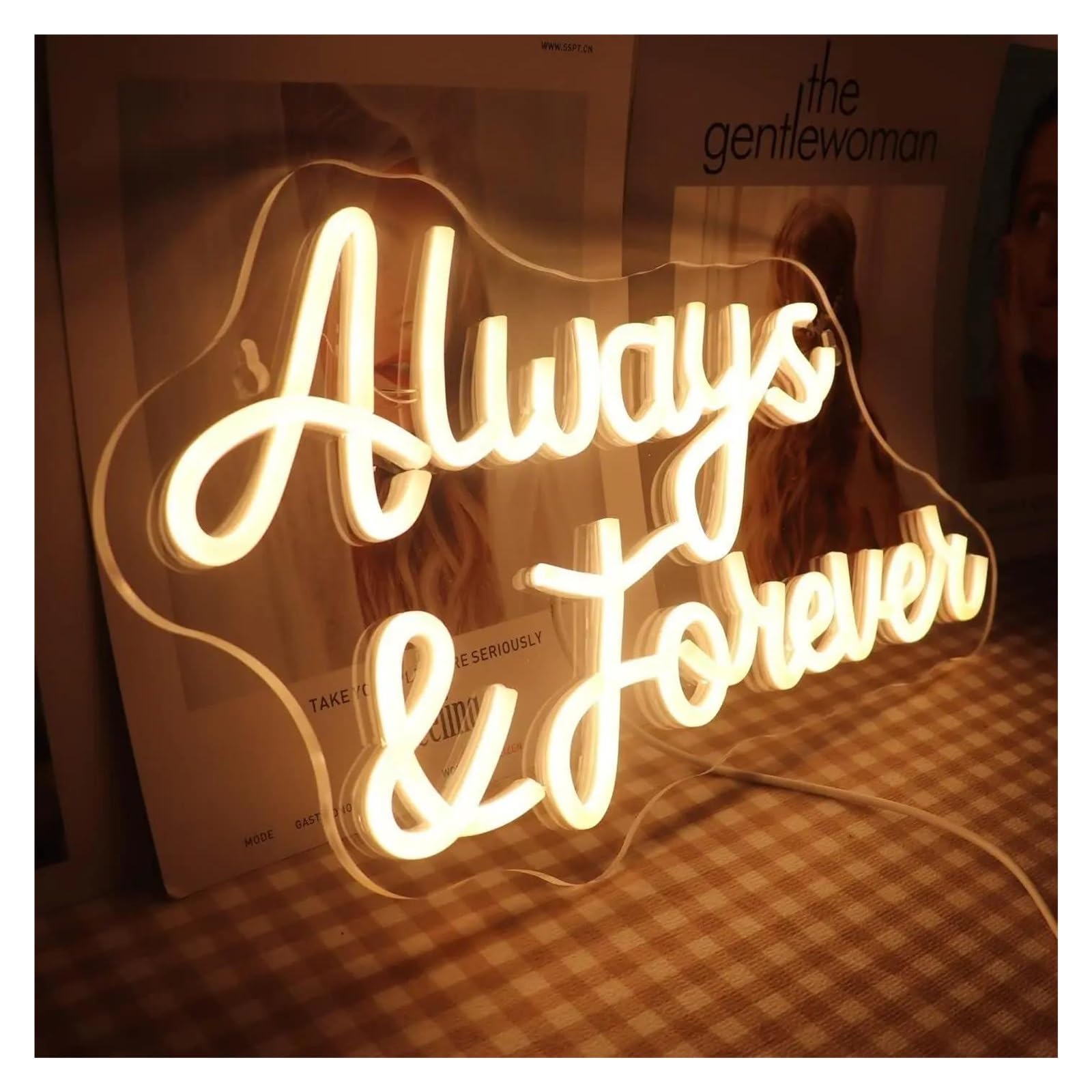 LEMST Sign Lamp Always&Forever Neon Light USB Powered, with Dimmer, Adjustable Brightness,for Bedrooms, Romantic Decor 22x40cm