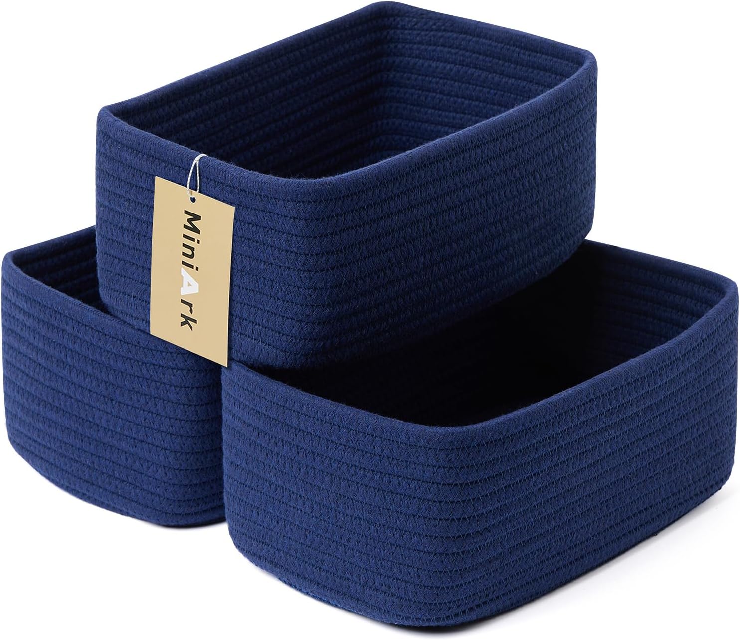 Small Storage Baskets for Organizing | Closet Organizer Bins | Shelf Toy Basket | Woven Rope Baskets | Cube Decorative Box | Shallow Basket | 11.5x7.5x4.7” | 3 Packs Navy Blue 3pcs-L11.5xW7.5xH4.7\" Navy Blue could be incomplete
