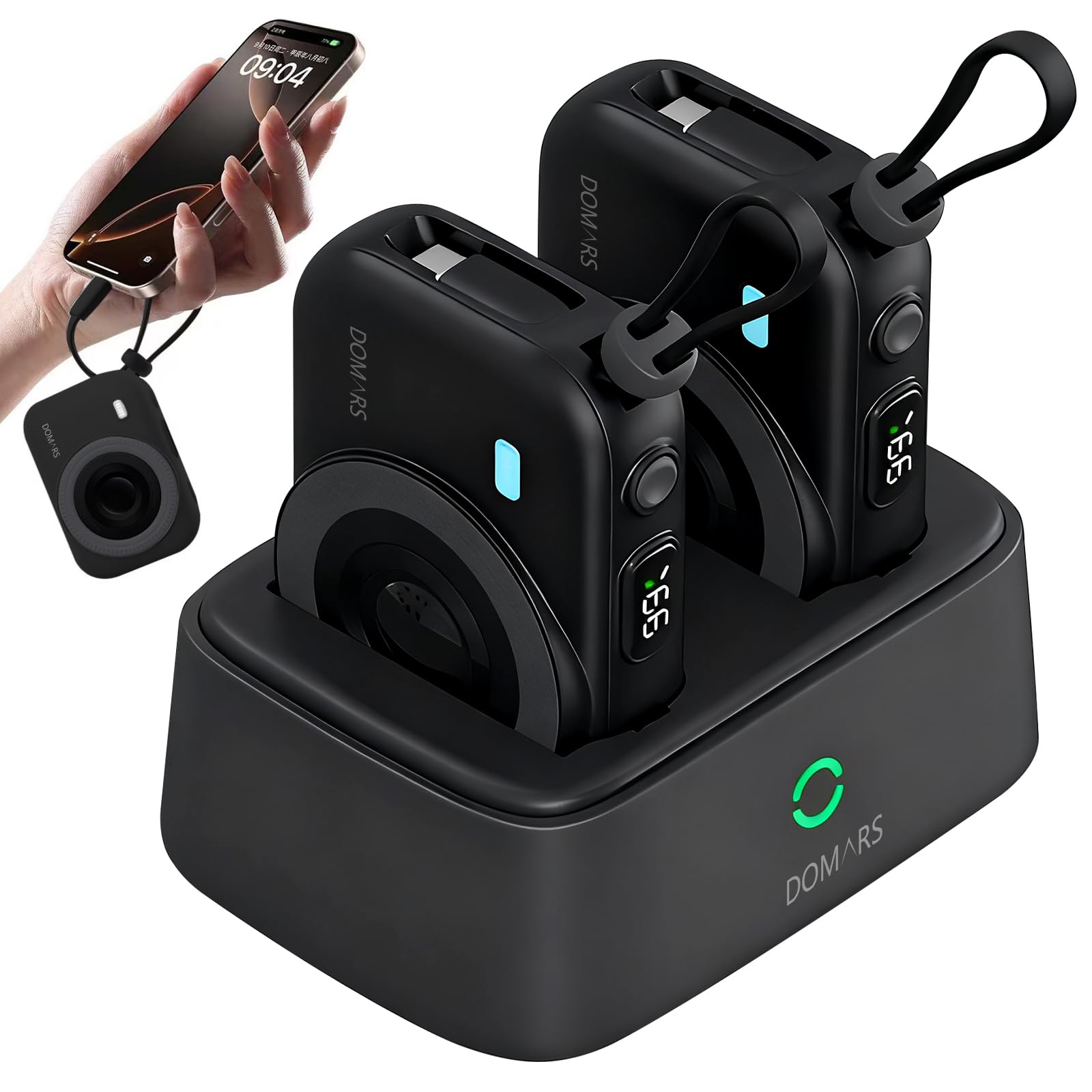 Caricatore Portatile Stazione,2x10000mAh Power Bank Magnetico con Ricarica Rapida, Doppio Cavo Type-C e Integrato, Display LED per Viaggi, Casa e Ufficio (Nero)