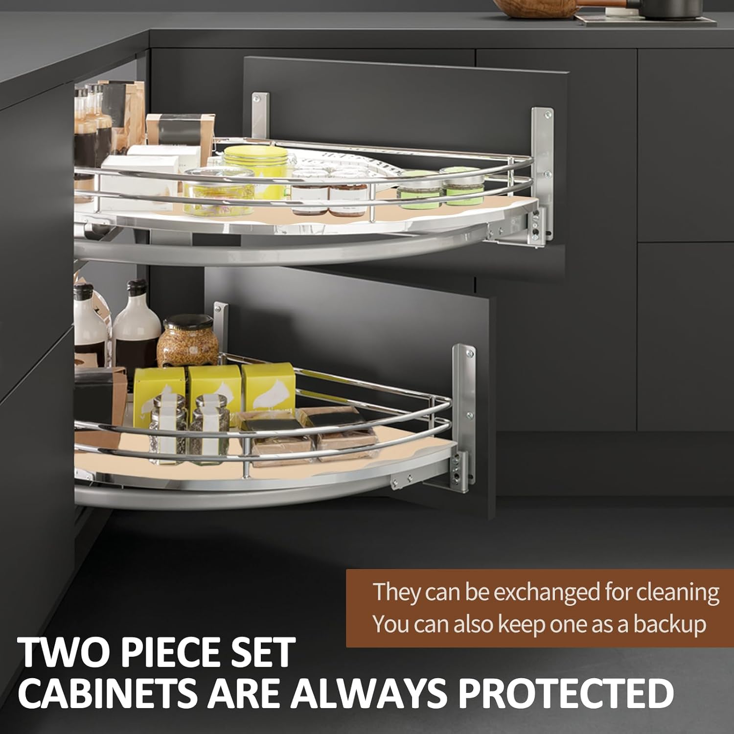 US 2Pcs Lazy Susan Shelf Liners Silicone Liner 69cm Reusable Waterproof Oil Proof Liner Effortless to Clean Lazy Susan Protective Mat Protection Lazy Susan Liner for Two Layers Lazy Susan Organizer(2)