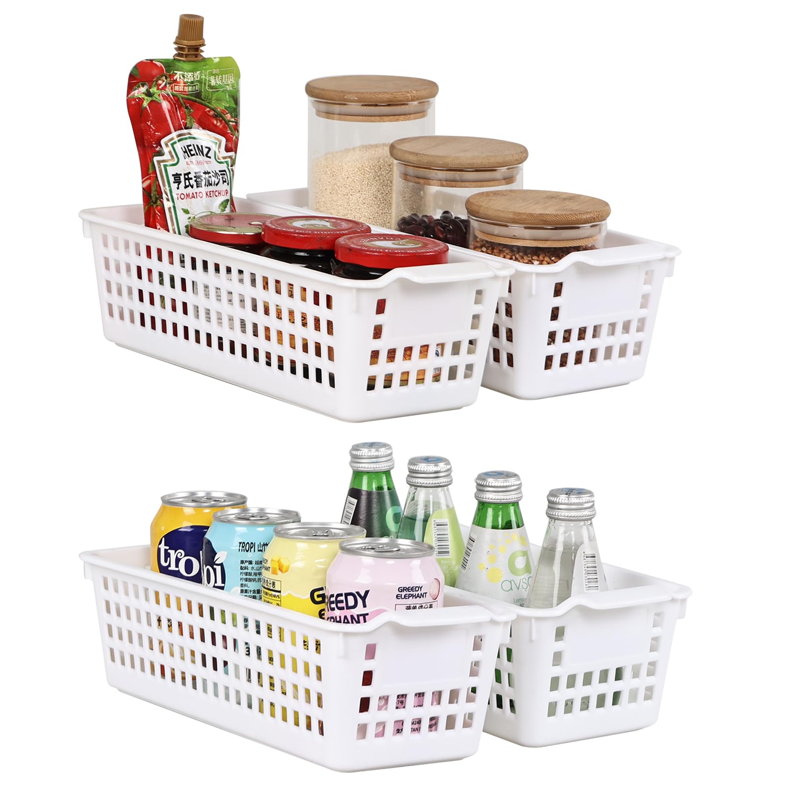 Panier de rangement en plastique étroit blanc pour optimiser les placards profonds