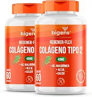 Regener Flex, Colágeno tipo 2 40mg, ácido hialurônico, M.S.M., Cálcio, Biogens, Kit 2x 60 cápsulas