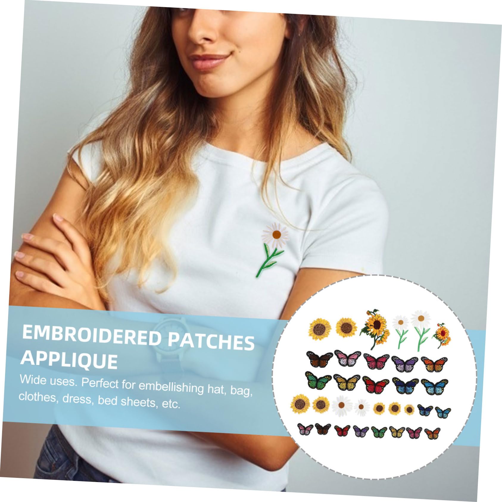 EXCEART 99pezzi Toppe Ricamate Forma e Farfalle Decorazioni Per Abbigliamento Patches Da Applicare Per Jeans Borse e