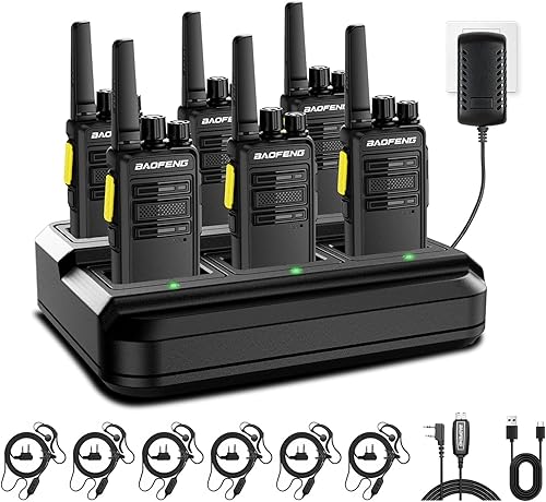 BAOFENG BD-V12B Radio Paquete de 6 Walkie Talkies de largo alcance para adultos, radios bidireccionales FRS portátiles recargables, con cargador