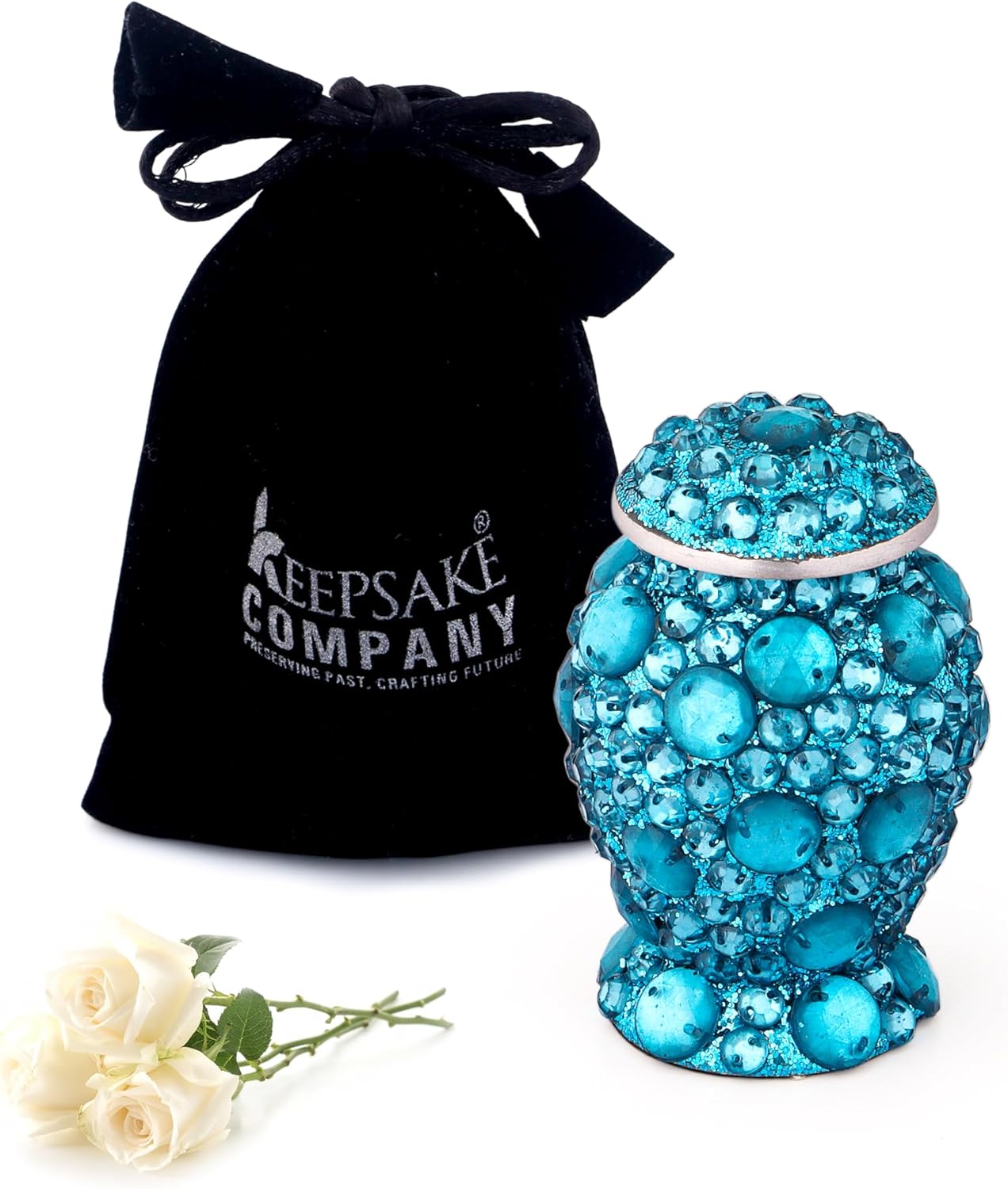 Blue Mosaic/Beads Small Urn for Human Ashes - Mini Urn for Ashes - Cremation Keepsake - Ash Holder Tiny Urn for Men (Single)