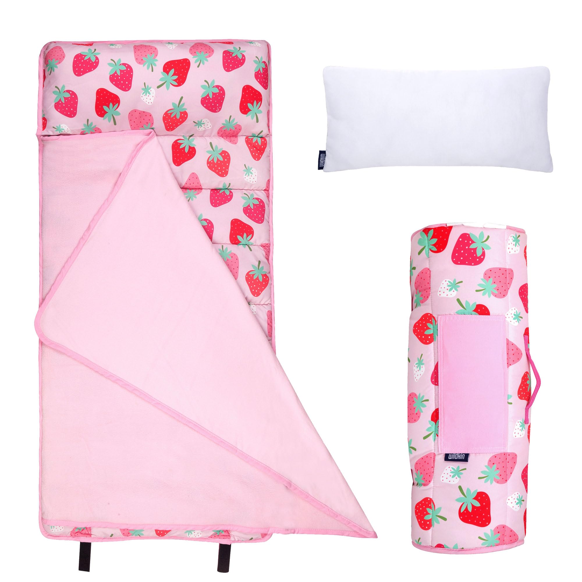 Photo 1 of Wildkin Toddler Kids Nap Mat with Pillow for Girls – Soft & Cozy Microfiber Sleeping Mat for Daycare, Preschool, Kindergarten & Travel, Ages 3–5, Machine Washable – Strawberry