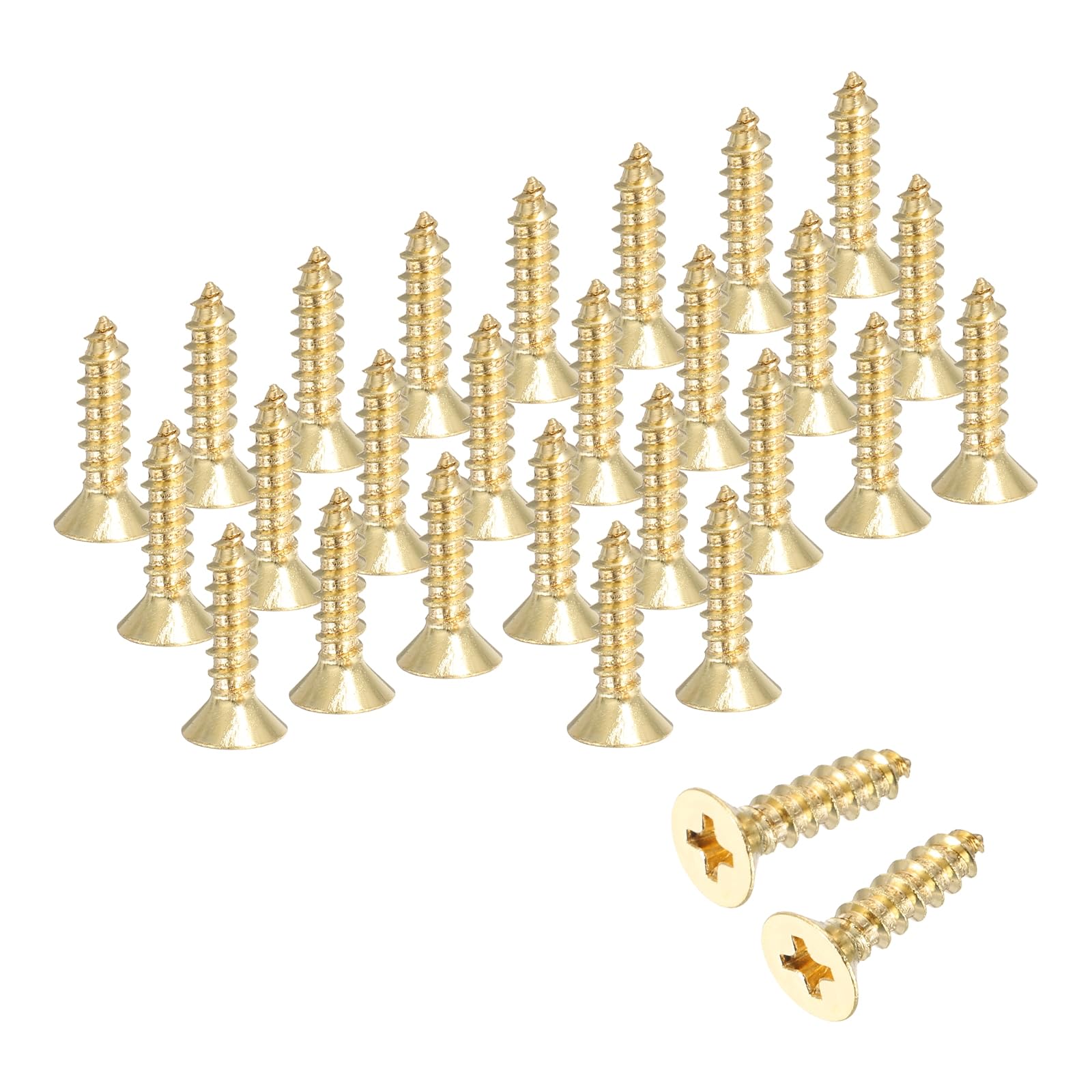 sourcing map Brass Phillips Wood Screws, M4 x 16mm Brass Phillips Flat Wood Screws Self-Tapping Furniture Connector for Door Hinges, Wood Crafts and DIY Projects,(Gold Tone, Pack of 38)