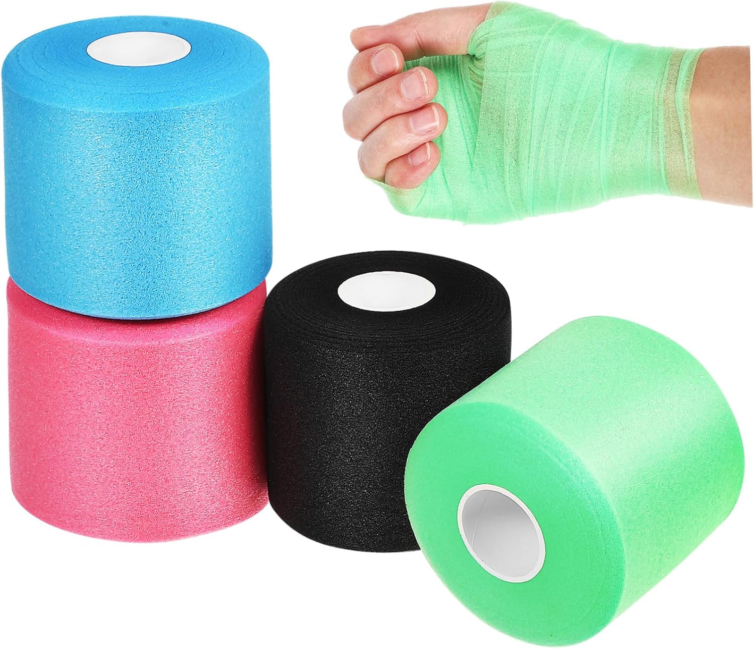 4rolls Athletic Pre Wrap Tape Skin-Friendly Thickened Sports Wraps for Wrist Ankle and Hair Comfortable Shock Absorption for Athletes Multiple Colors
