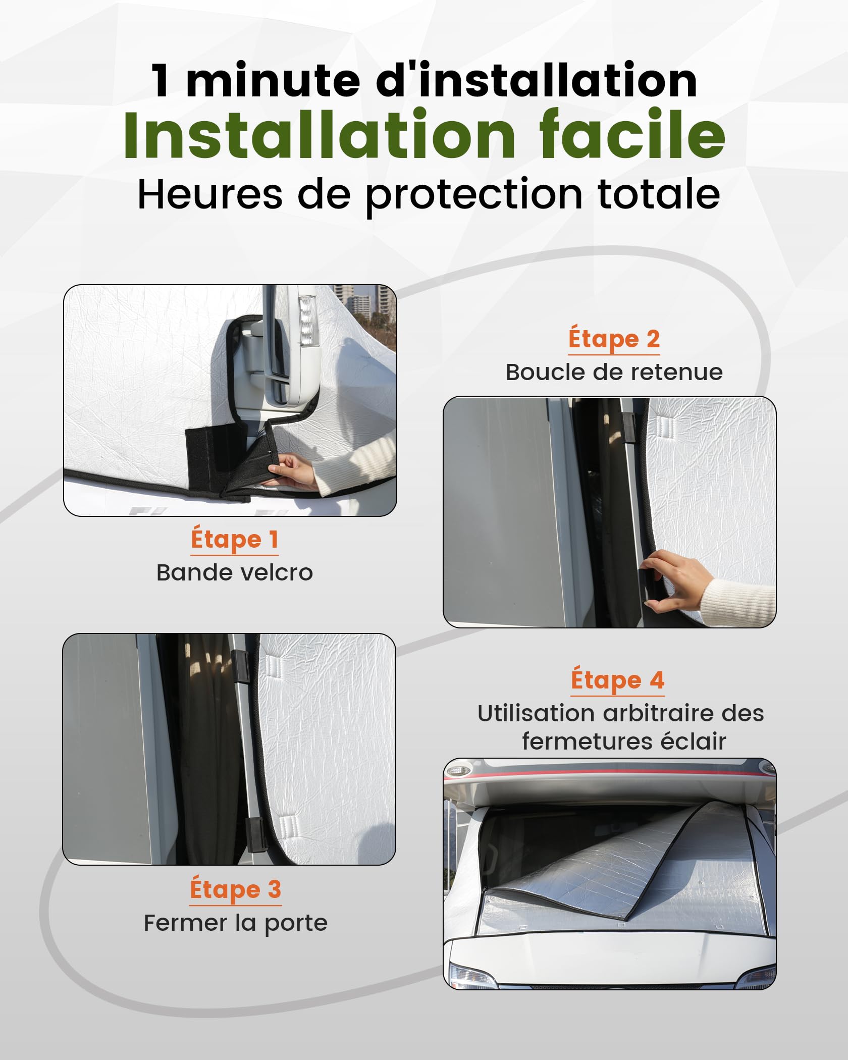 Housse de pare-brise thermique argentée avec fermeture éclair extérieure pour Fiat Ducato Citroen Relay X250/290 Peugeot Boxer 2006-2024 Camping-car hiver avec sac de transport
