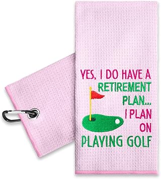 ERHACHAIJIA Yes Id Have A Retirement Plan Funny Golf Towel Gifts for Women | Embroidered Towel with Clip, Golf Accessories Gifts for Women Golfer Mom Aunty, Grandma Motners Day Retirement Gifts Pink