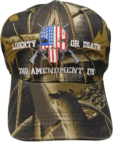 Vista 3 de Liberty Or Death 2nd Enmienda 1791 - Gorra de béisbol bordada ajustable de camuflaje de árbol real, Multi