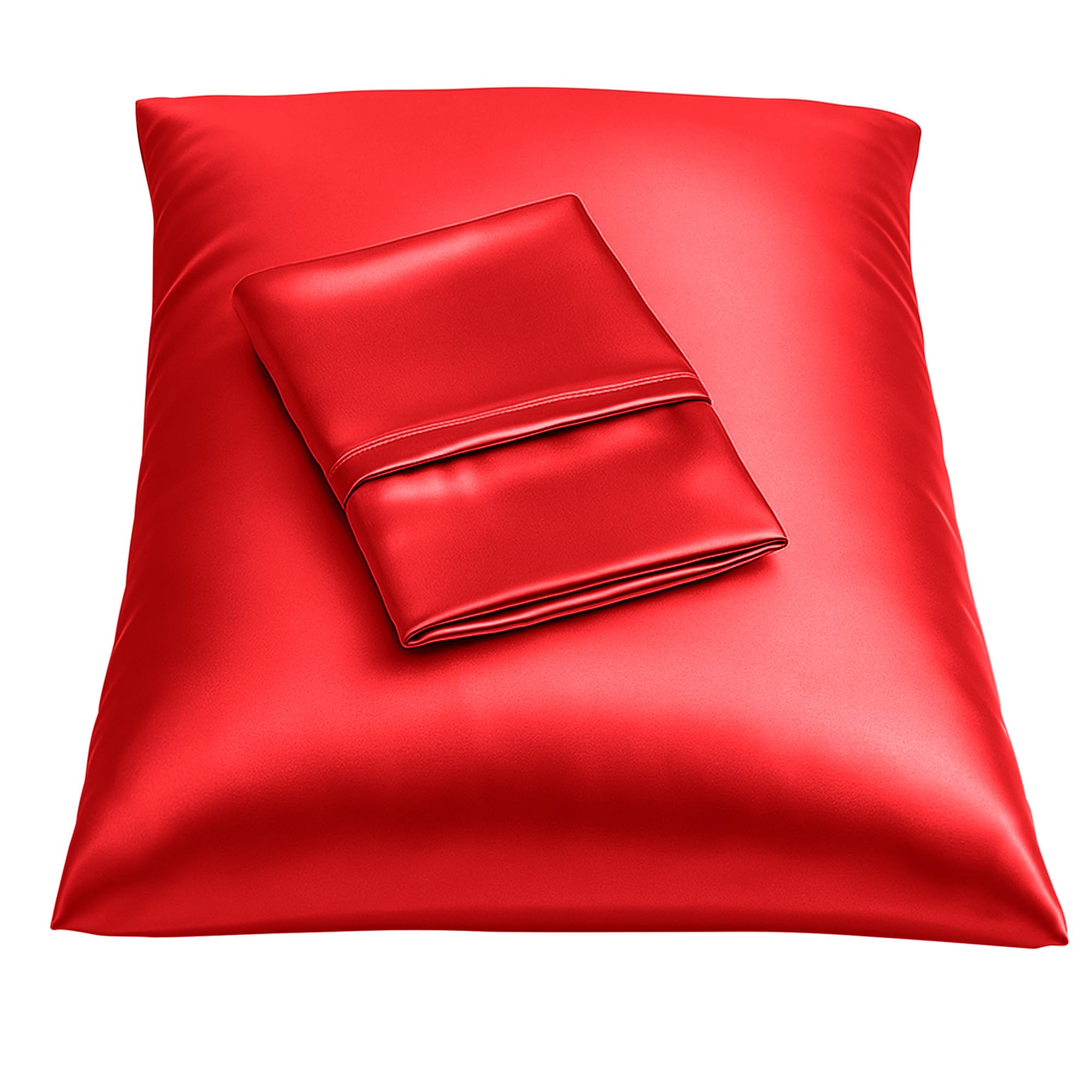 BLISSFORD Satin Pillowcase with Zipper, Like Silk Pillow Cases - Red