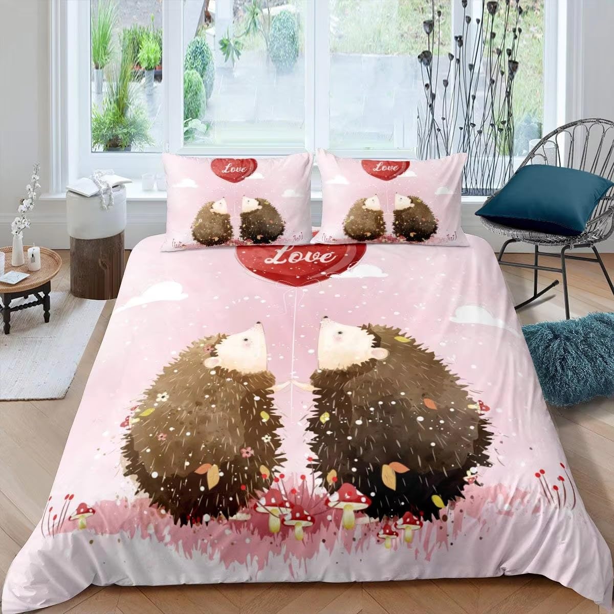 NDXRWDZR Double Duvet Cover Set Hedgehog Duvet Cover with Zipper Closure Bedding for Aldults Kids Soft Hypoallergenic Microfiber Quilt Cover 200x200 cm + 2 Pillowcases 50x75 cm