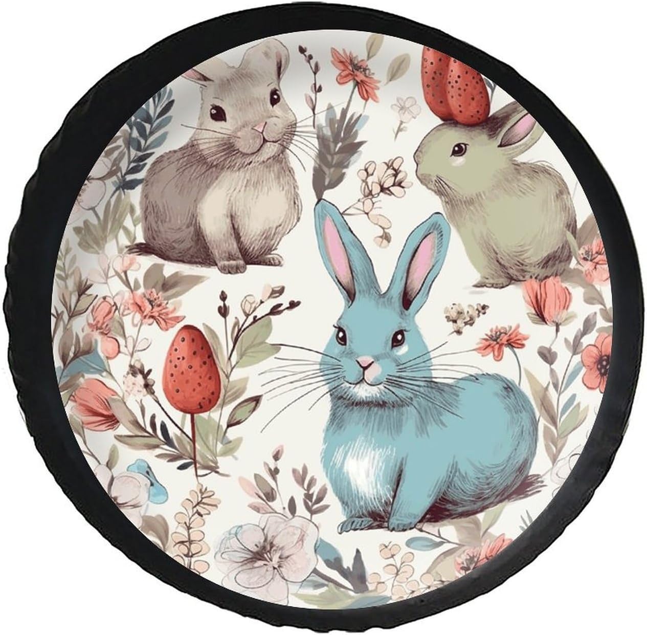 28"-34" Thickening Spare Tire Cover Flowers Bunnies Birds Waterproof Leather Tire Wheel Cover for Trailer Jeep RV SUV