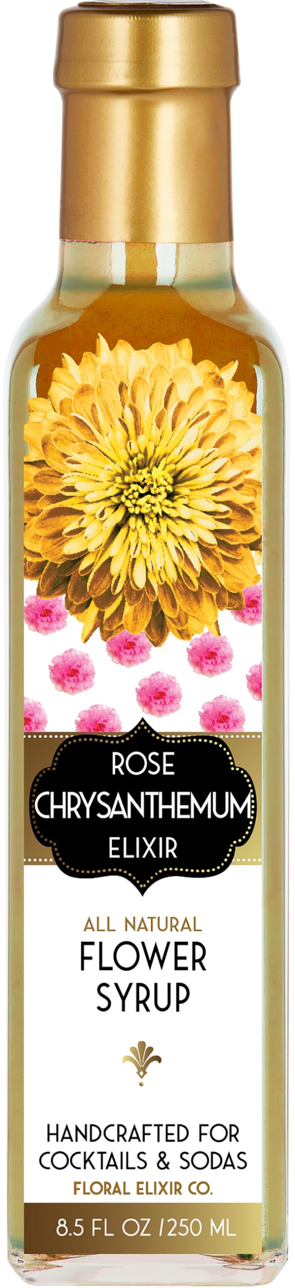 Floral Elixir Co. - All Natural FLOWER Syrup for Cocktails & Sodas, 8.5 oz (Rose Chrysanthemum)
