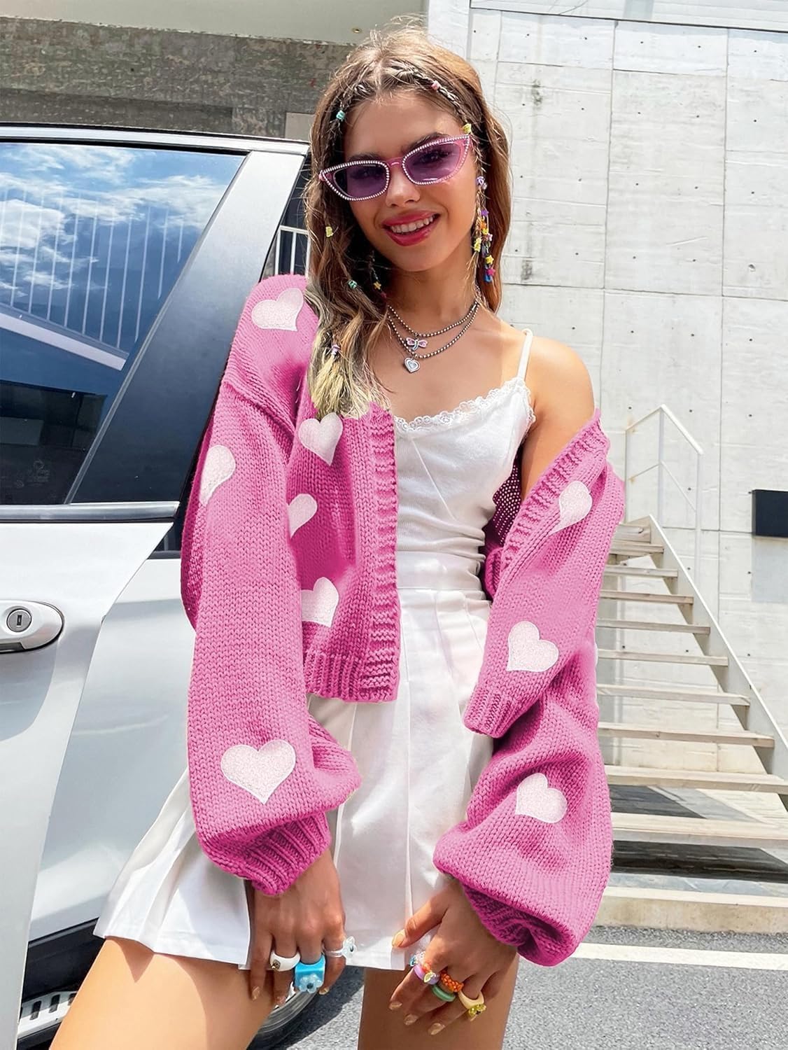 Womens Y2K Cardigan Sweaters Long Sleeve Open Front Cropped Flower Knit Cardigan Aesthetic 90s Shrug Back to College Outfits - Image 2