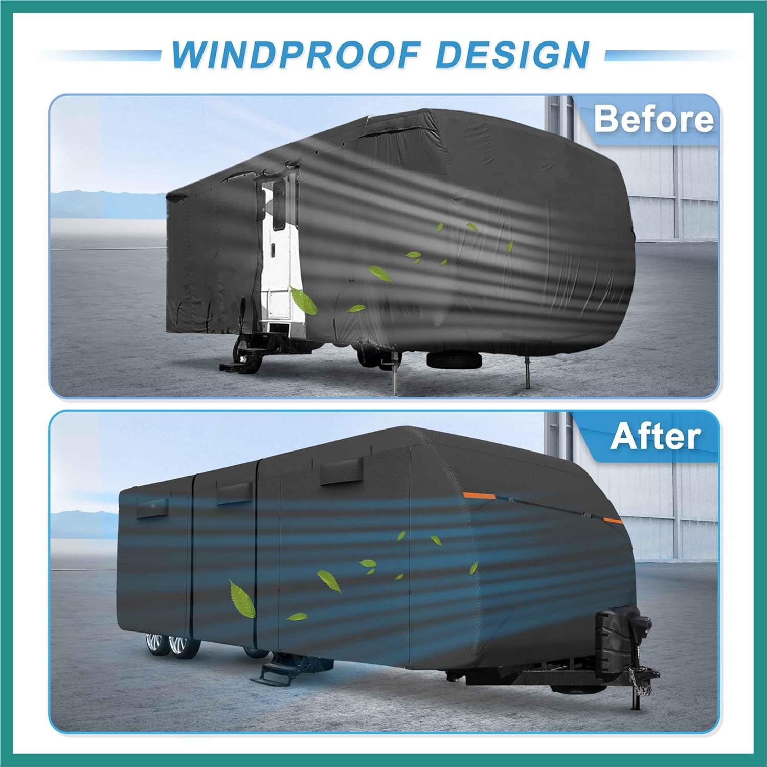Waterproof RV Cover RV Travel Trailer Cover Fits 18'-20' Windproof Anti-UV Camper Cover All Season Protection with Extra Windproof Ropes and Gutter Covers Black Vehicle Supplies