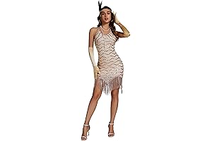 Women's 1920s Flapper Sequin Dress with Accessories for Roaring 20s Party