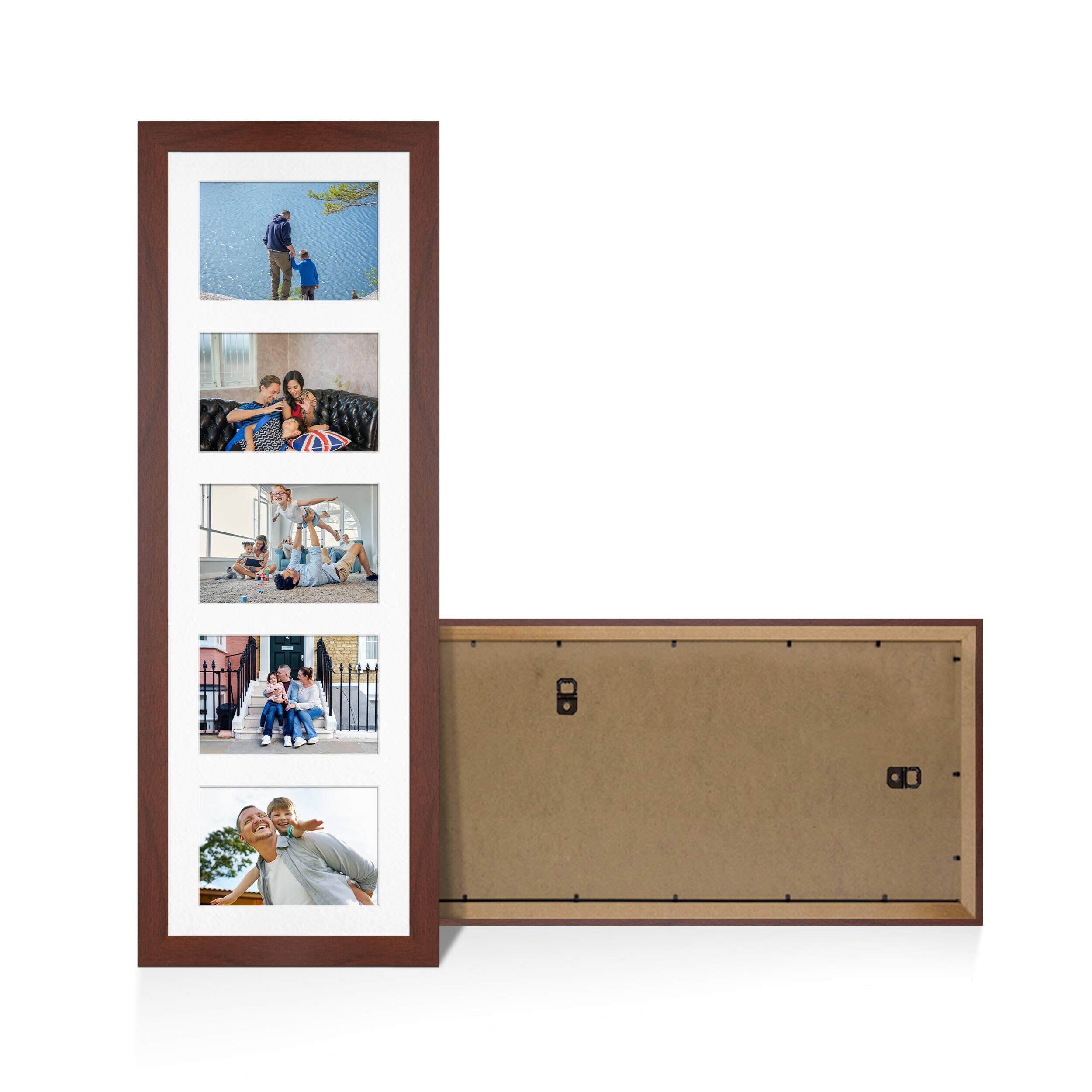 Alison Kingsgate Rose Wood 26x8 Photo frames for multiple pictures -5 Apertures Collage Frame with White Mount - Holds (5x) 6x4 Photos - Engineered Wood & Perspex