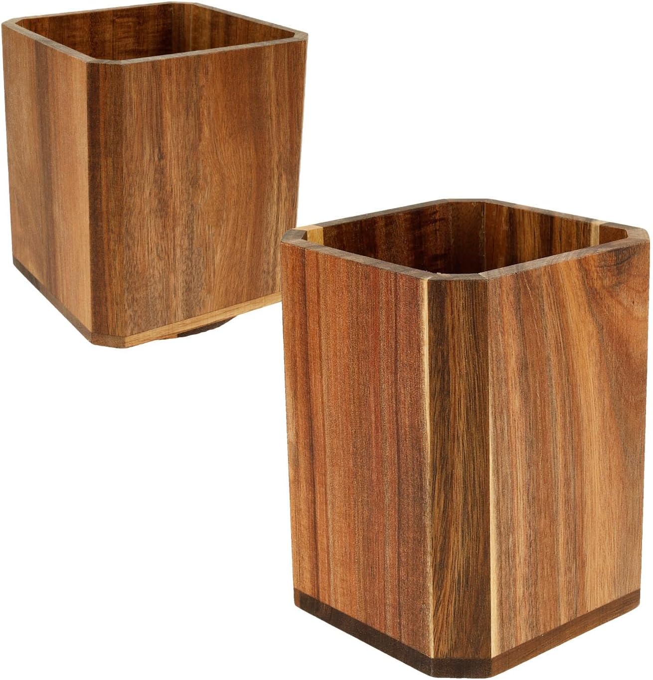 Wooden Utensil Holder for Countertop, 360° Rotating Kitchen Utensil Holder, Round Utensils Holder, Spoon Spatula Holder, Farmhouse Kitchen Decor (Style 2)