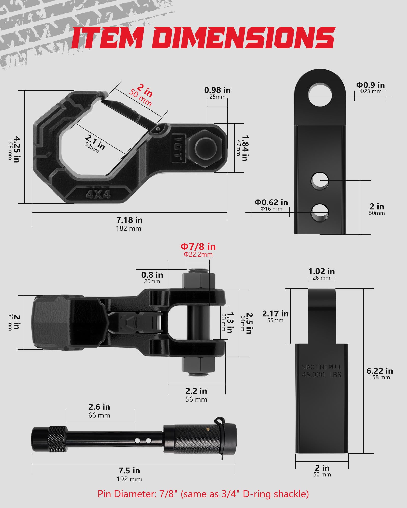 Amazon.co.jp: AMBULL 牽引フック 2インチヒッチレシーバー付き