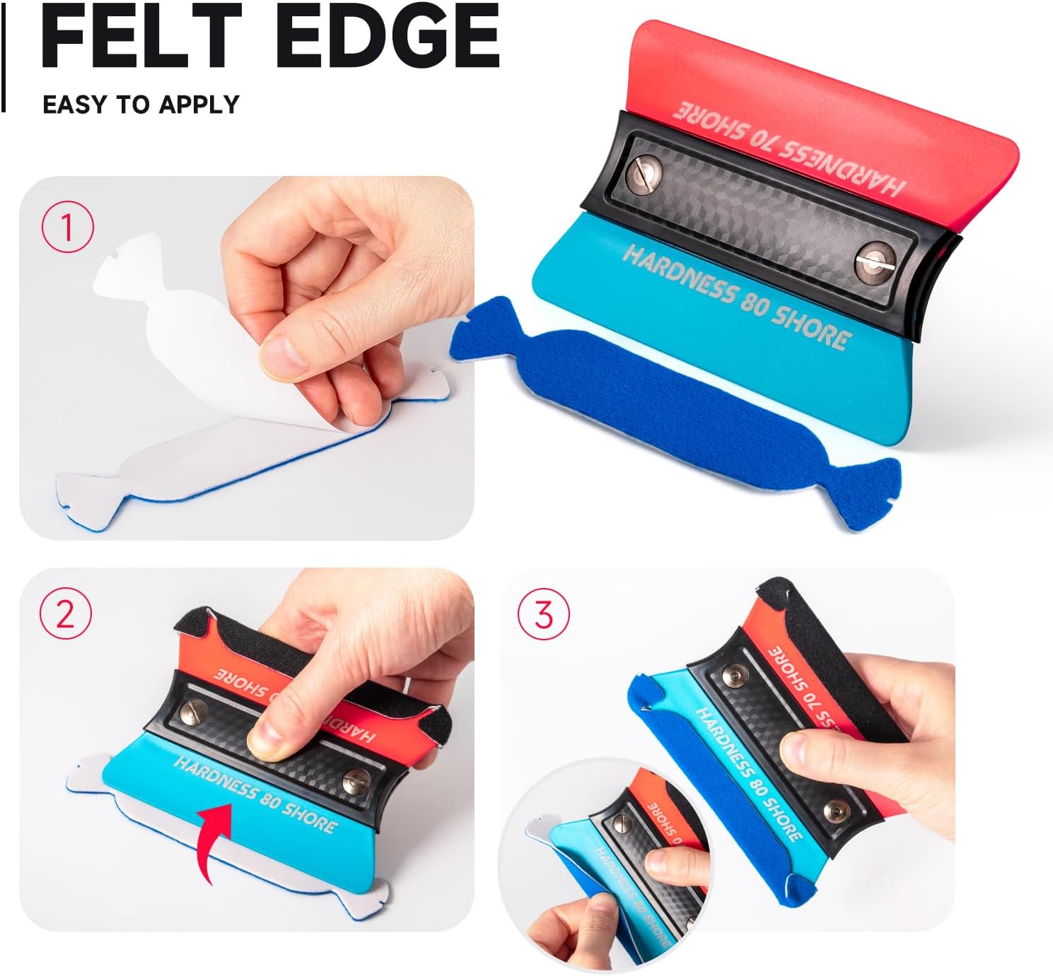 FOSHIO 4-Pack Magnetic Vinyl Wrap Squeegee Kit, 7 Hardness Squeegee for Vinyl Removable Dual-Sided TPU Blades with 15 Pre-Cut Adhesive-Backed Felt Tapes, Professional Window Tint & Car Wrap Tool Set