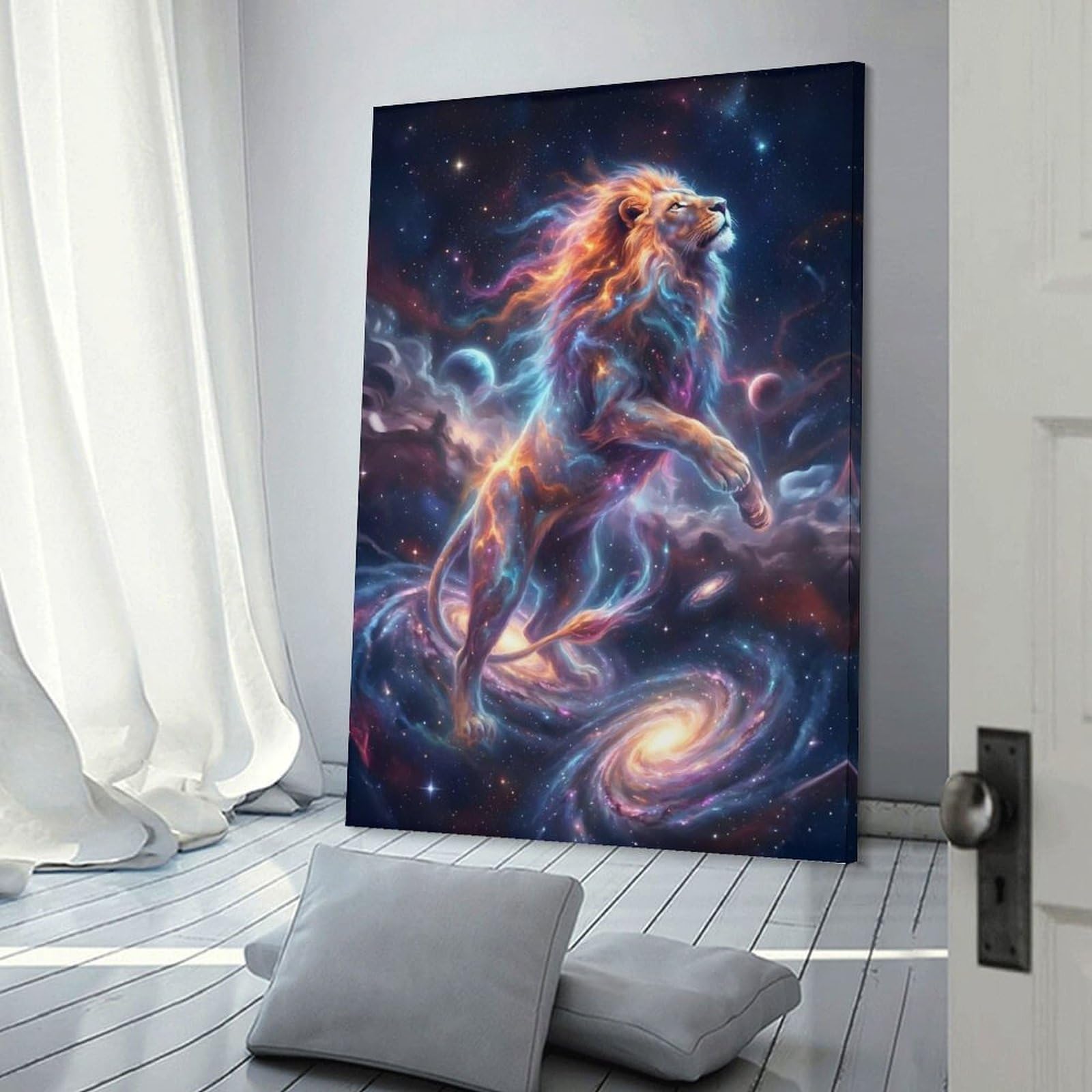 Junmoney Decorative Wall Artwork Cosmic Lion in Space, 20x30inch(50x75cm), for Calm Bedrooms, Home Corners Or Flats, An Easy Wall Refresh for Bedrooms