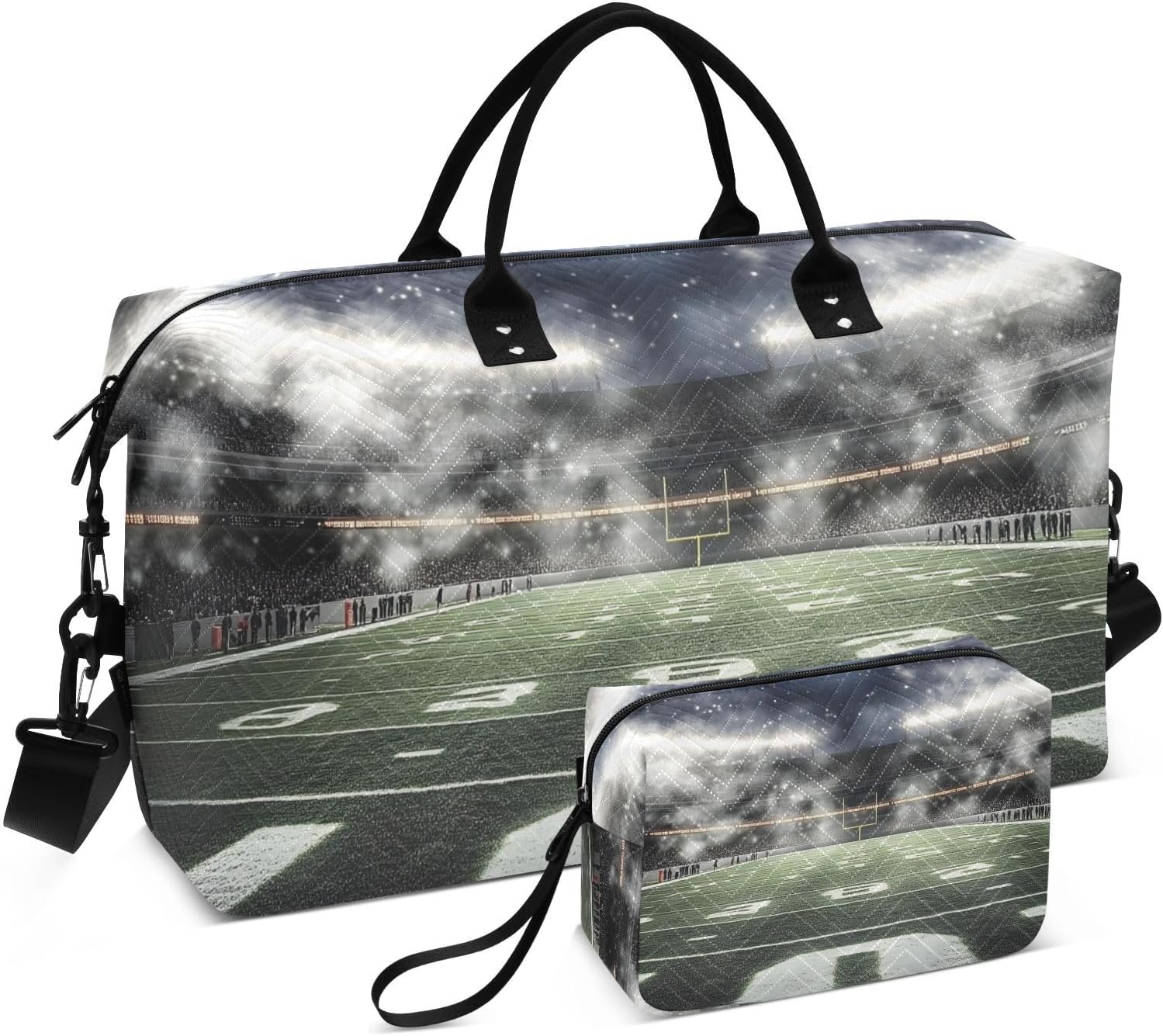Large Travel Duffel Bag, Rugby Field Light Sport Tote Gym Bag, Shoulder Weekender Overnight Bag for Women Men, Carry On Luggage with Toiletry Bag