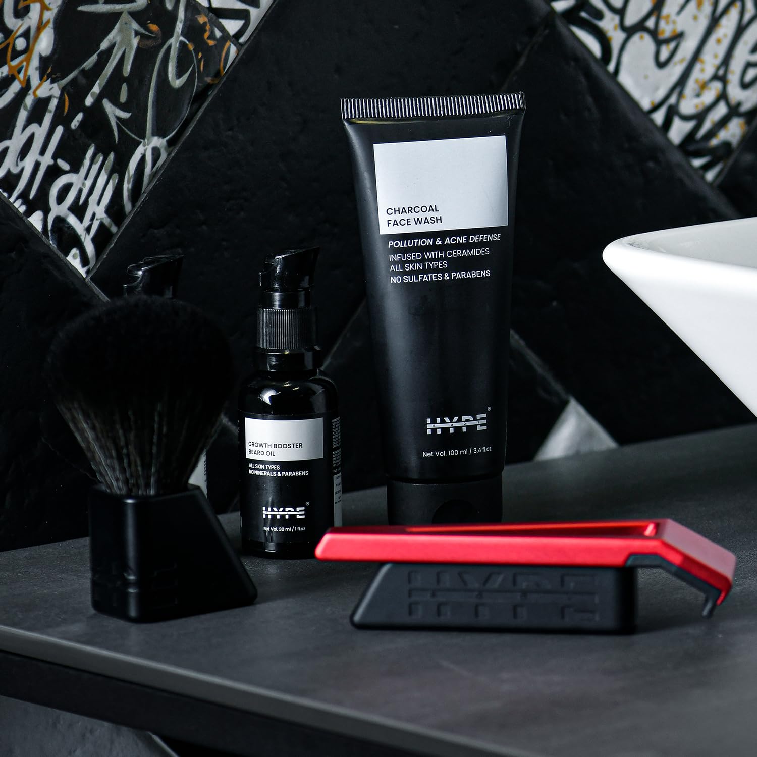 HYPE Vegan Shave Brush – Premium Synthetic Fibers, CNC Machined Aluminum Handle – Whips Up Luxurious Lather for a Smooth, Precise Shave - Black