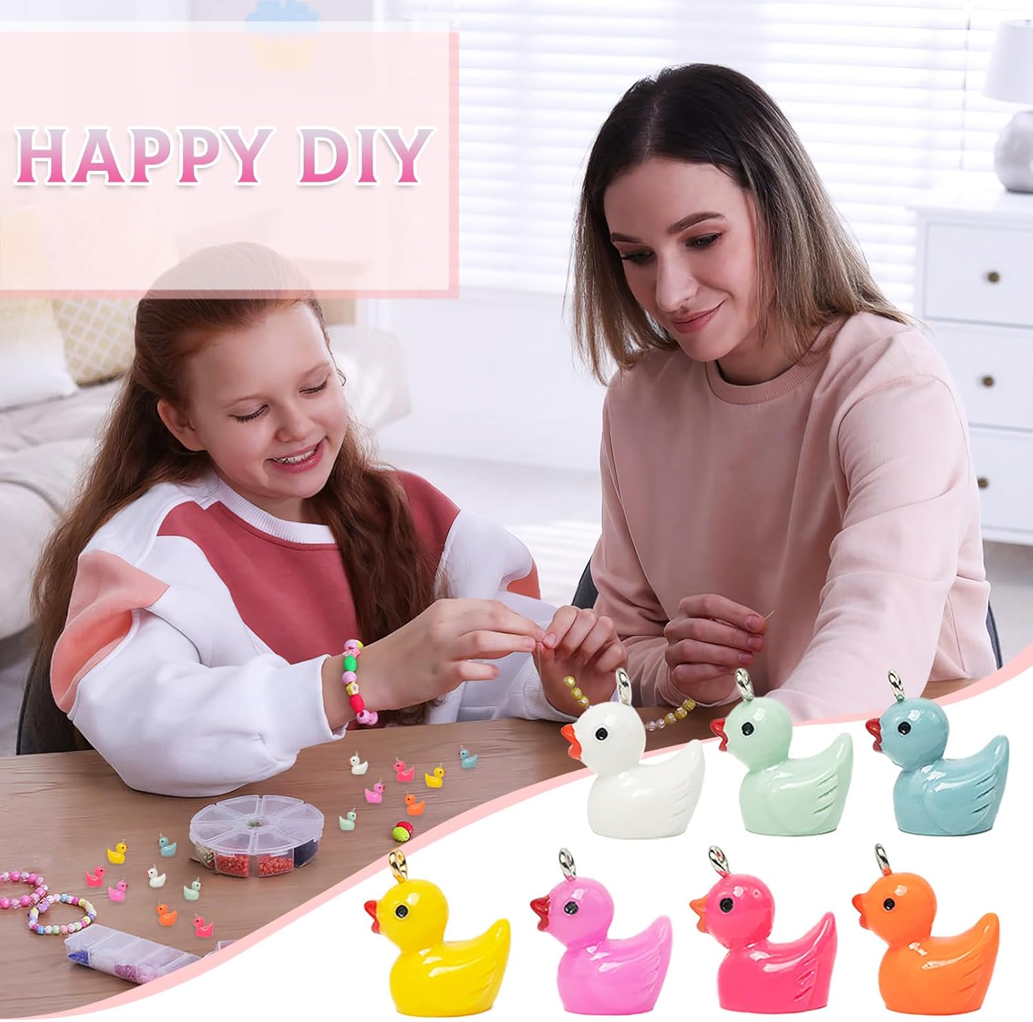 70 PCS Duck Charms for Jewelry Making, Mini Resin Duck DIY Duck Pendants with Screw Eye Pin, Duck Beads for Bracelets for Bracelet Necklace Earrings Keychain Crafts - Image 6