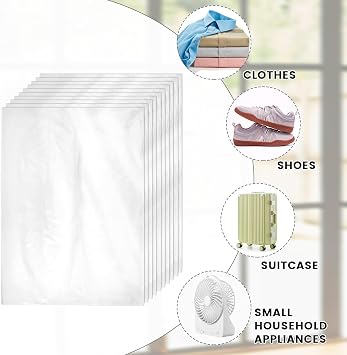 10 Pack Extra Large Clear Plastic Storage Bags, 90x120cm,Waterproof Jumbo Storage Bags, Flat Large Plastic Bags,for Loft,Luggage,Suitcase,Comforter,Chair,Toys,Bedding