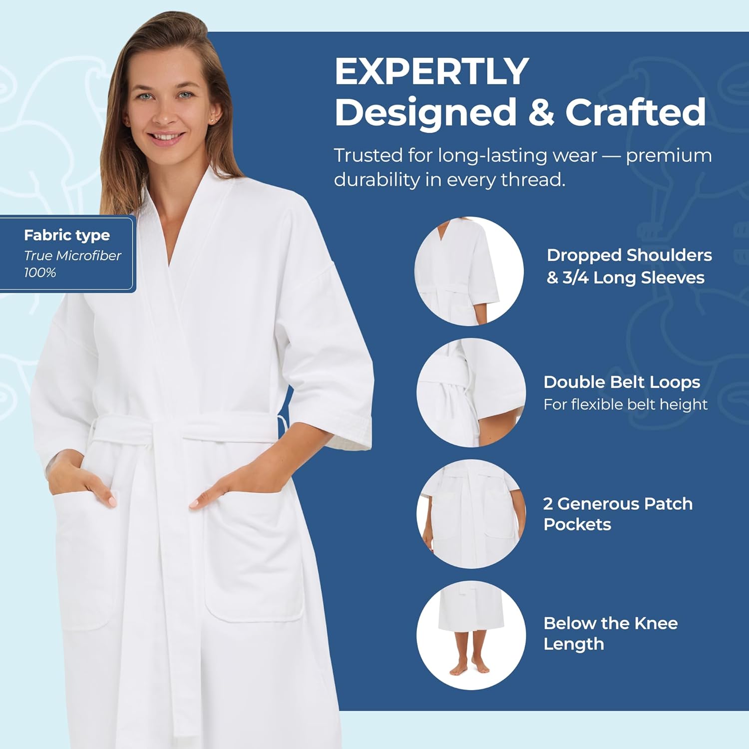 MONARCH Unisex Chamois Microfiber Spa Kimono Robe – Soft Lightweight Fabric, Generously Sized Hotel & Spa Robe with Pockets - Image 4