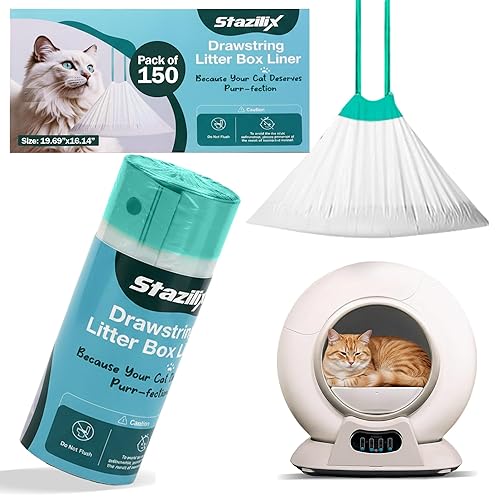 150 Count Cat Litter Box Liners Compatible with Petcove Litter Boxes – Heavy Duty Drawstring Bags, Leakproof & Tear Resistant for Easy Mess-Free Cleaning – 19.69x16.14 Inches