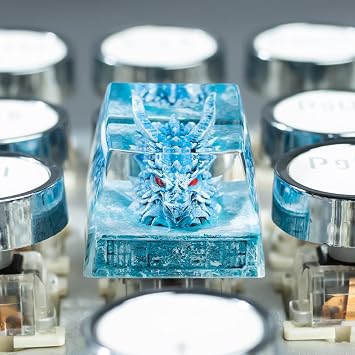 Artisan Keycap, 1U Handmade Resin, Compatible with MX Switch Mechanical Keyboards, Rap Theme, Gaming Style, Backlit Ice Dragon keycap