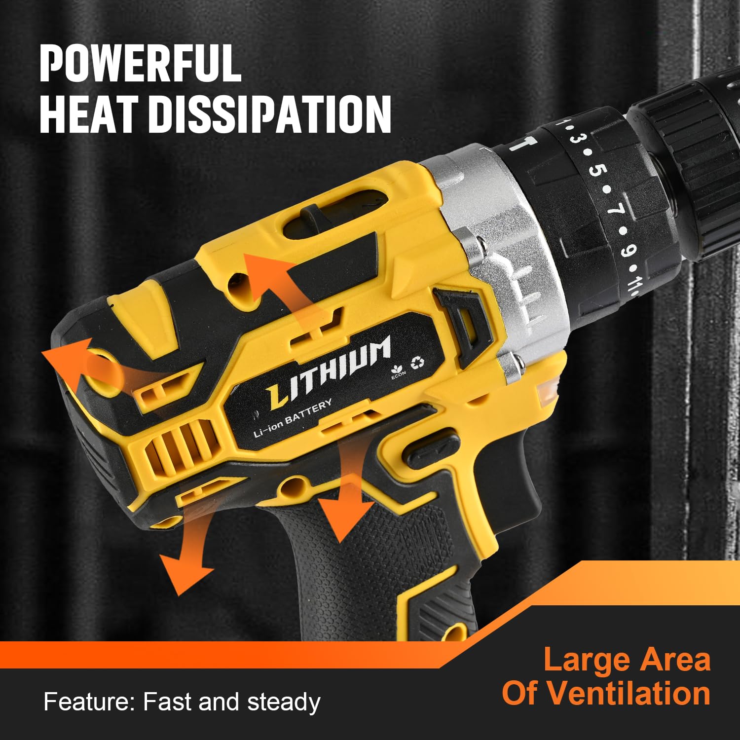 WEMARS 21V Cordless Drill Driver, 3/8 inch Chuck, Lithium-Ion Battery with Accessories Kit Electric Drills for Home (Yellow)