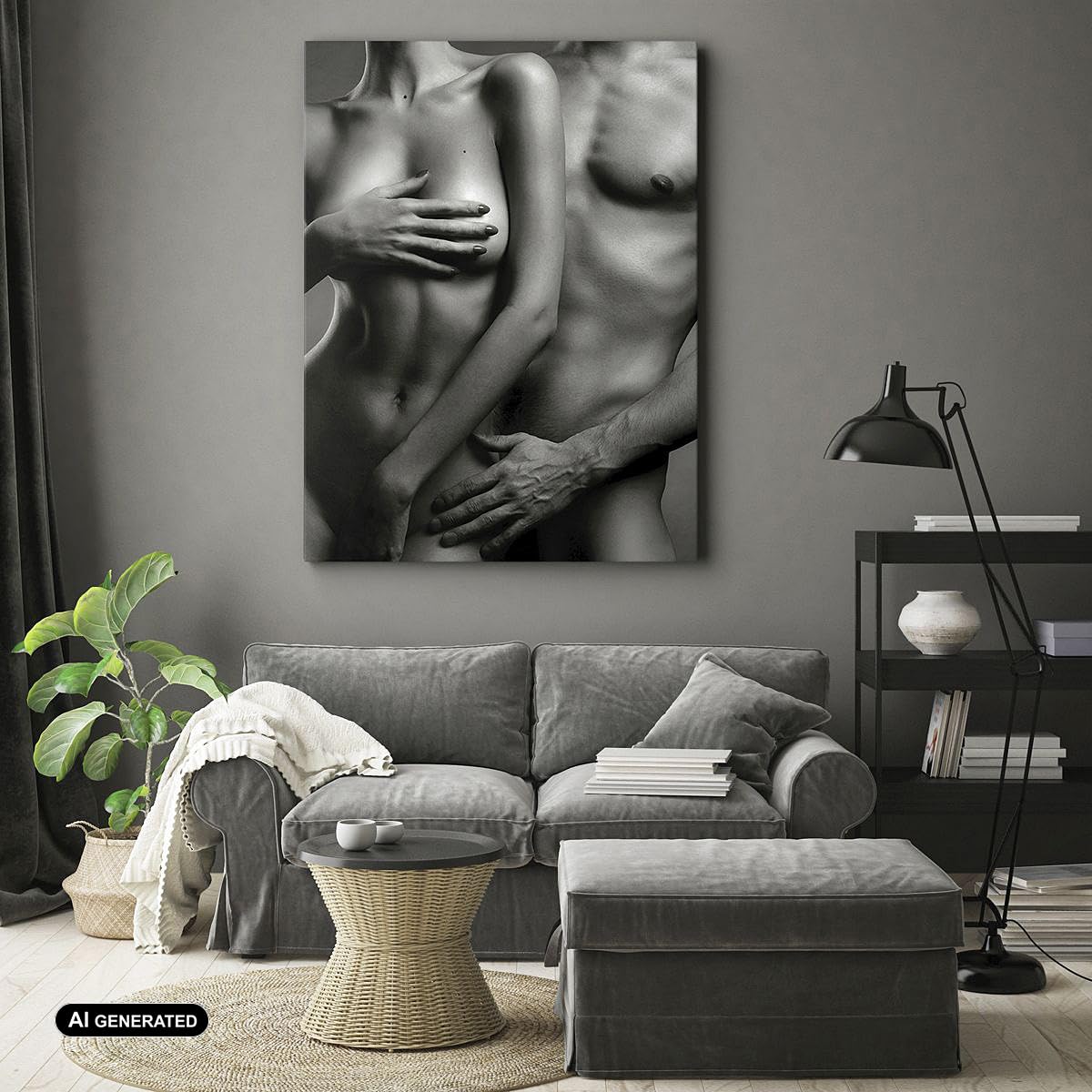 ARTTOR Leinwandbild 70x100 cm Wandbild Schwarz-Weiß Menschen - 2721 | Frau Mann Nacktheit Vertikal Groß Wanddekoration Wohnzimmer Schlafzimmer Wandkunst Wanddeko Wand Kunstdruck Küche ARTTOR