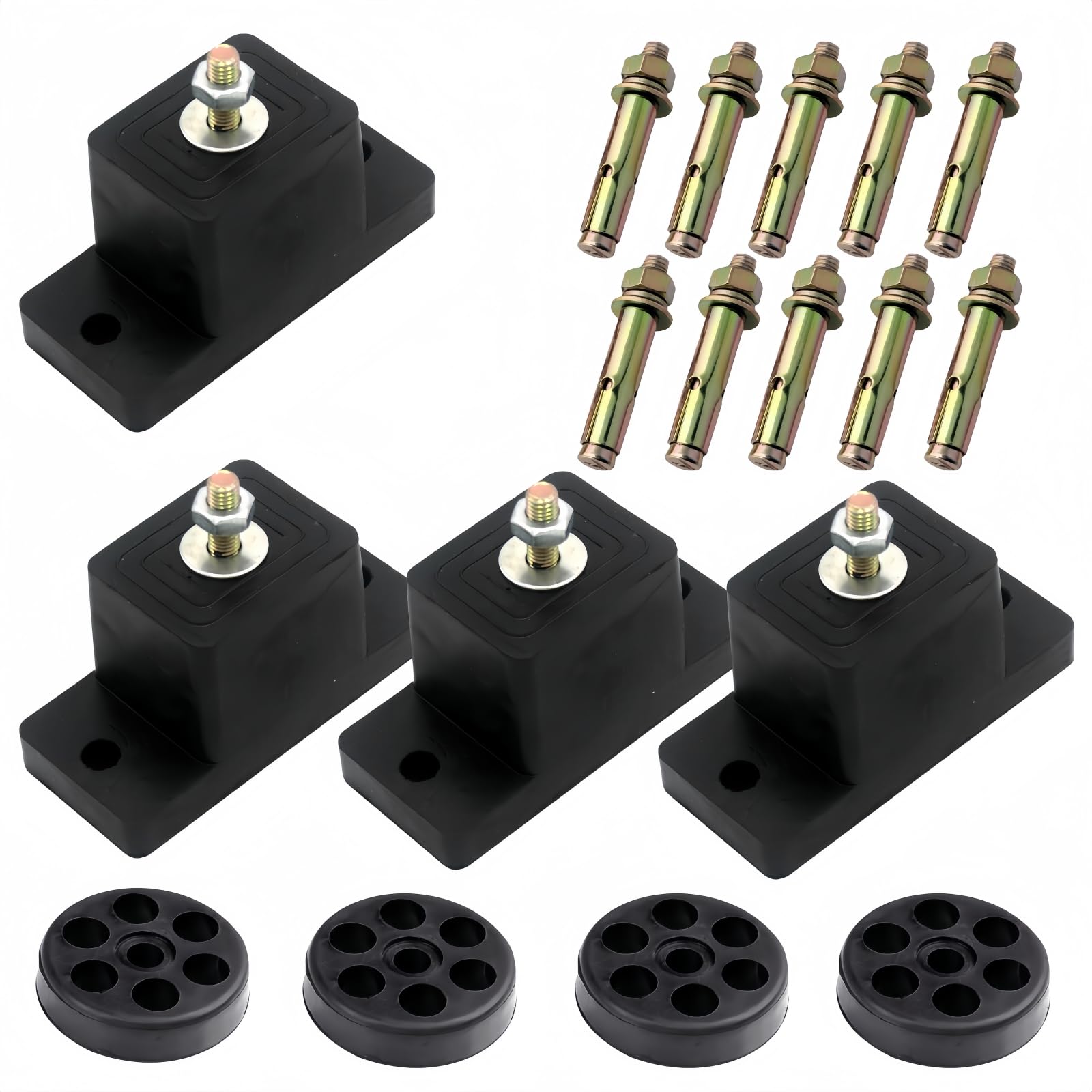 Anti Vibration Pads for Outdoor Mini Split, Anti-Vibration Shock Absorbing Rubber Mounting Bracket for Air Conditioner Condensers(Expansion Screw x 10, Rubber Isolation Pad x 4)