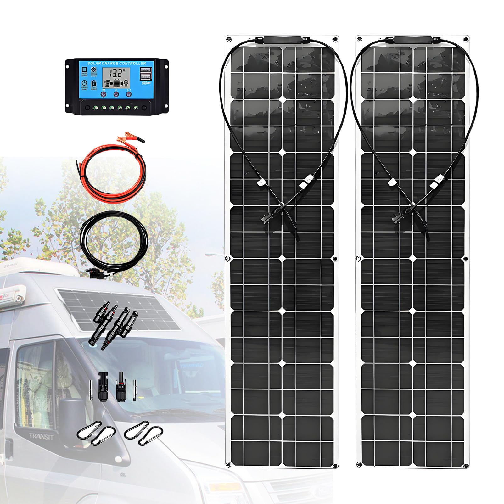 Pannello Solare Flessibile 400w 18v Pannello Solare Monocristallino Modulo Fotovoltaico con Regolatore Solare 40a Kit Pannello Solare off-Grid per Camper Barche Tetti Vele Balconi 2 * 400W