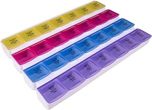 Apex 7-Day Mediplanner Pill Organizer, Weekly Pill Organizer, 4 Times A Day Color-Coded, Easy-Open, See-Through Lids, Organize Medication Or Vitamins By AM, PM, Evening And Bedtime