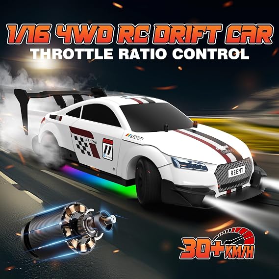 1/16 RC Drift Car 2.4Ghz 4WD Remote Control Cars with Spray & Led Lights 1/28 Scale Gesture Sensing RC Stunt Cars Toys for 6-12 Years Old Boys Girls