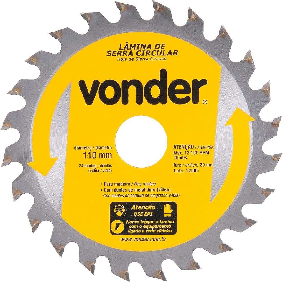 Vonder, Lâmina De Serra Circular Com Dentes De Metal Duro/Vídea, 110 Mm X 20 Mm, 24 Dentes.