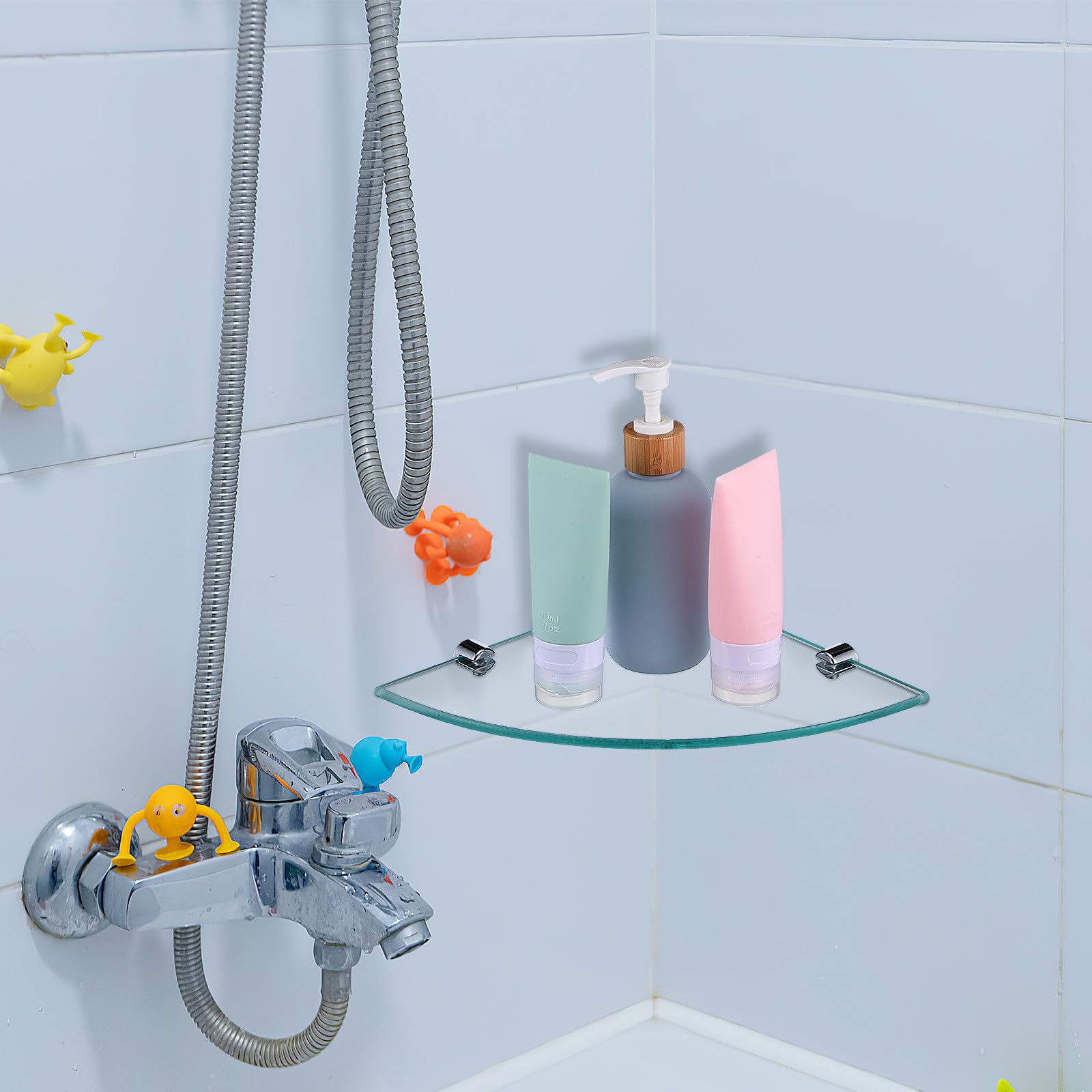 TOYANDONA 2 Piezas Estante de Pared Fácil Montaje para Baño de y Aleación de Zinc, Estante de Esquina Triangular Moderno y de Espacio para Ducha