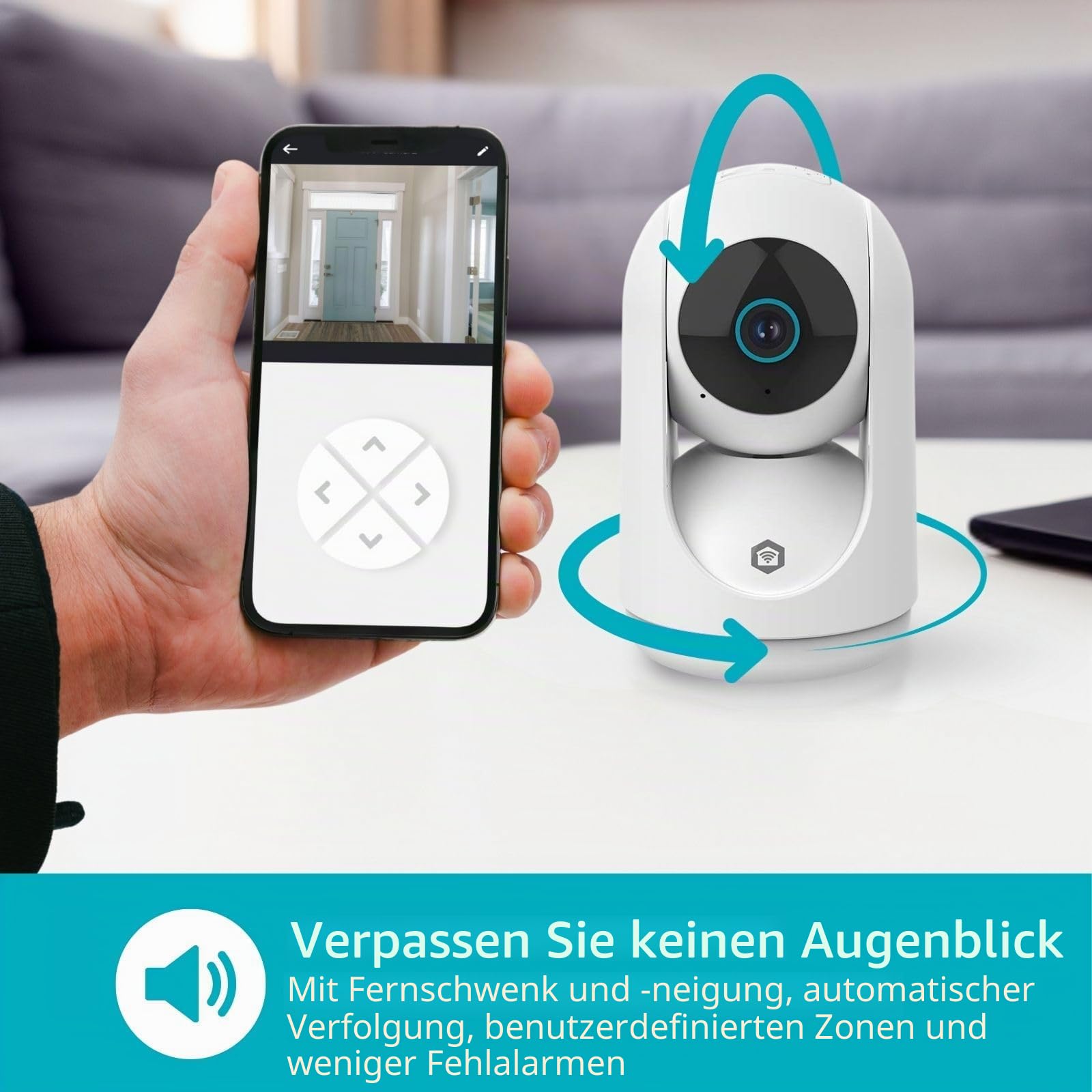 Nedis WIFICI23CWT – WLAN Innenkamera – Schwenk-/Neigefunktion – 3MP HD – Nachtsicht – Bewegungserkennung – Zwei-Wege-Audio – Kompakt – Weiß
