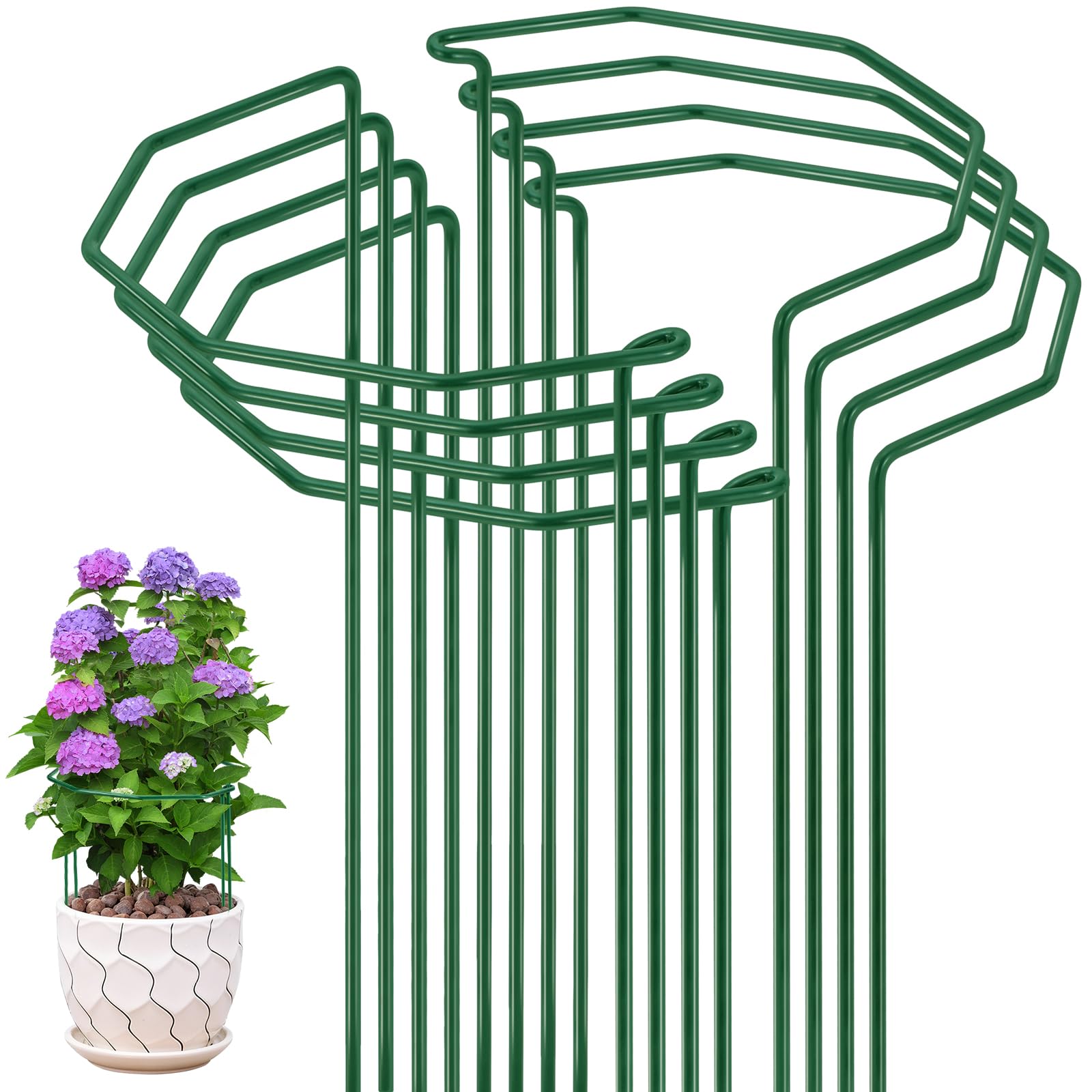 Velway Plant Support Stakes 25x40cm 8 Pack - Φ5mm Thicker Metal Garden Plant Supports Ring Cage for Hydrangeas Peonies Monstera Tomatoes Vegetables Rose Flowers Vine