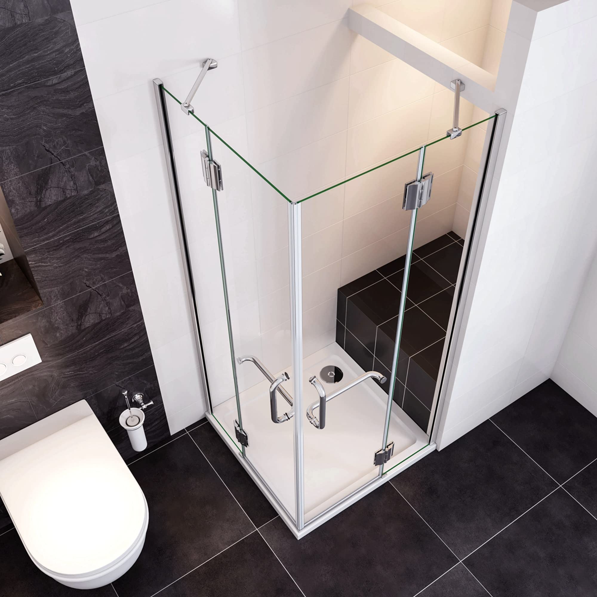 Box Doccia Angolare Porta Battente 80x80x190cm Pareti Fisse Vetro 8mm Barra