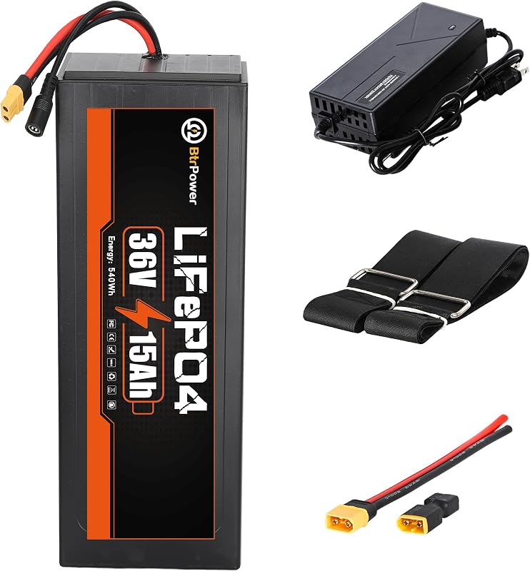 Bateria LiFePO4 BtrPower 36 V 15 Ah com BMS de 30 A e carregador – 1 unidade
