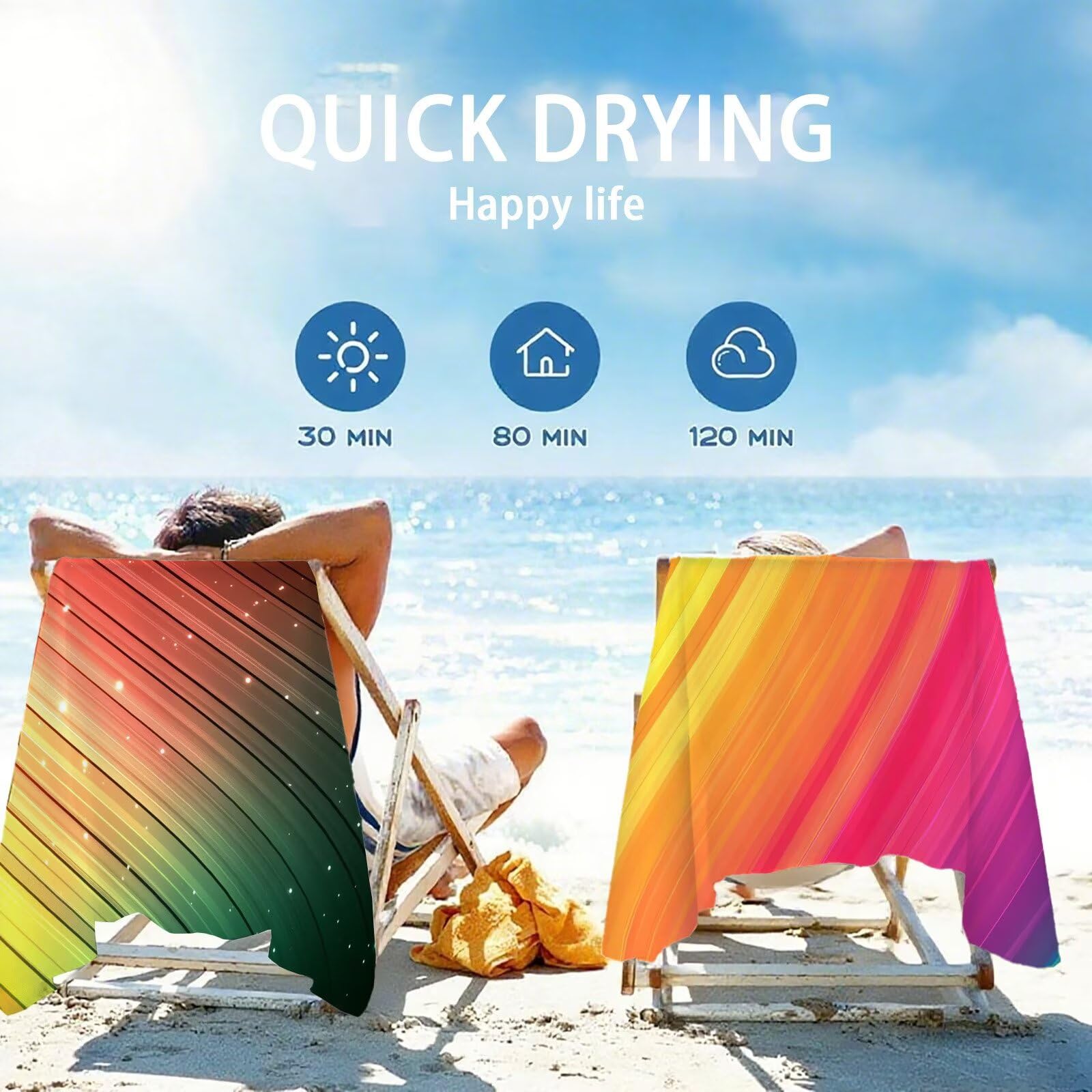 Duży ręcznik z mikrofibry 100 x 200 cm Ręcznik plażowy Kolorowy ręcznik plażowy Szybkoschnący, Ręczniki kąpielowe z torbą, Ręcznik plażowy w paski Antypiaskowy Lekki do basenu Pływanie Joga Siłownia
