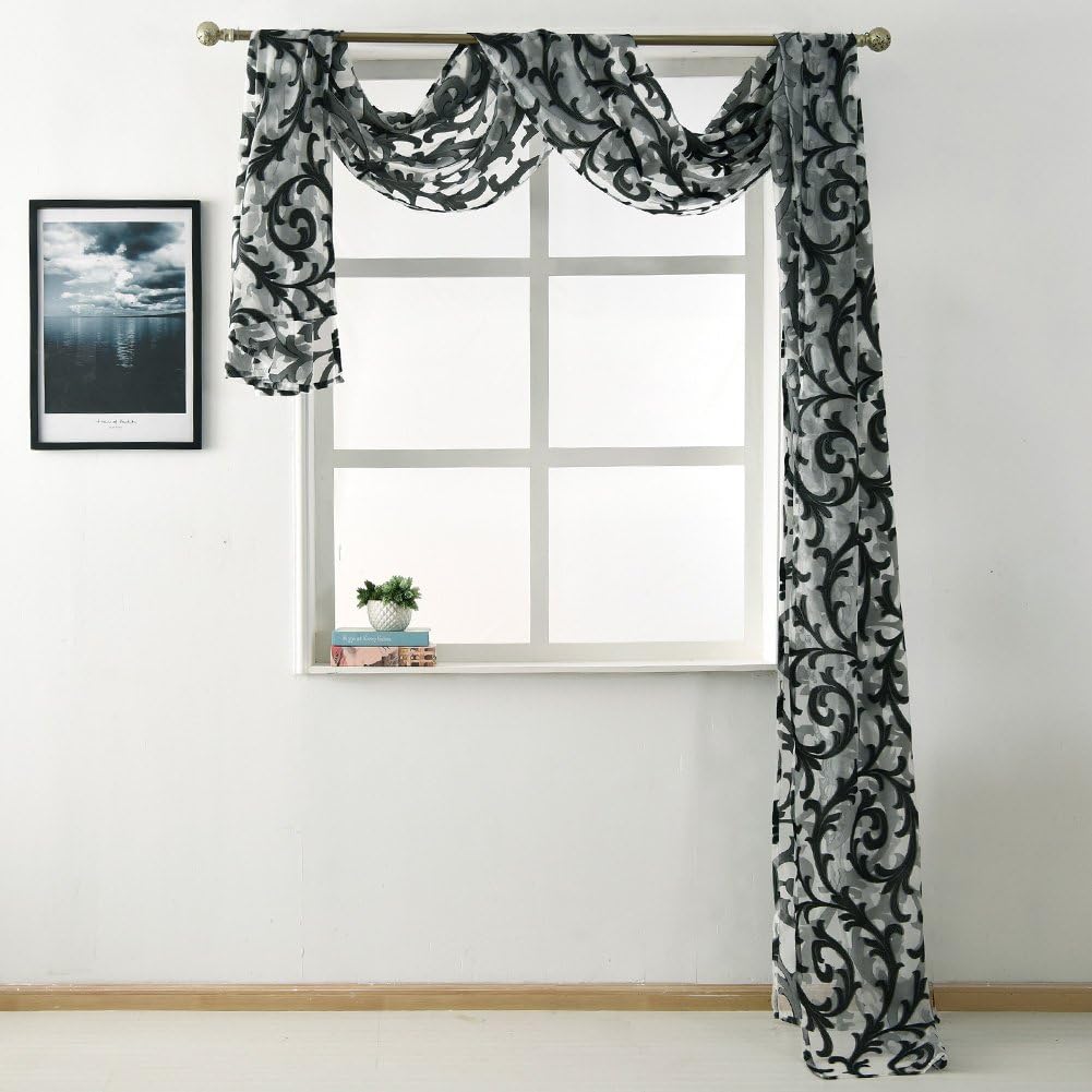 NAPEARL Scarf Valance, European Style Jacquard Window Scarf, Decorative Sheer Curtain for Wedding Arch, Canopy Bed, Headboard, Gazebo, 1 Panel (Wide 54 in x Long 216 in, Beige)